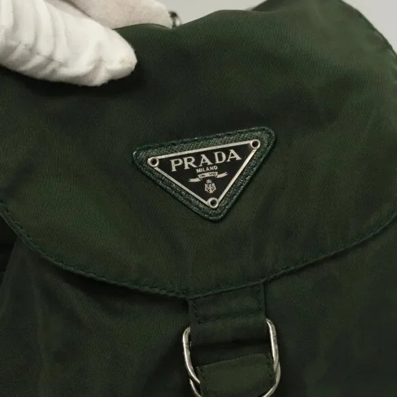 PRADA Backpack Nylon Khaki Silver Auth